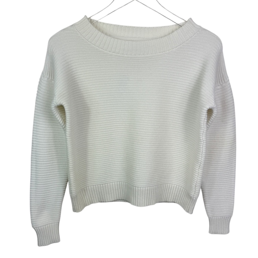 FRAME Luxury Cotton Silk Cashmere Ribbed Crewneck Cropped Knit Sweater Medium